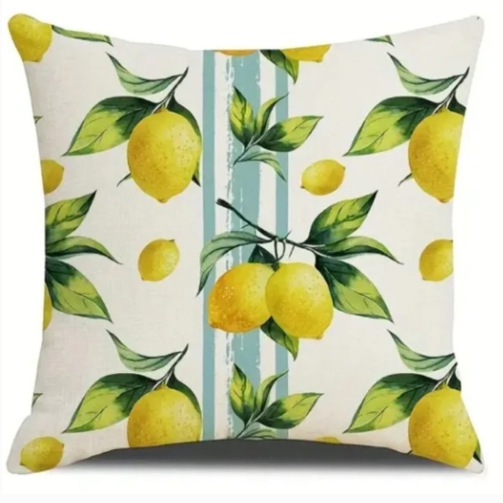 NEW LINEN BLEND FLORAL FARMHOUSE LEMONS DECORATIVE HOME DECOR PILLOW COVER 17.7"
